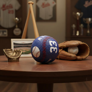 Blue Leather Print Player Name Team Number Baseball