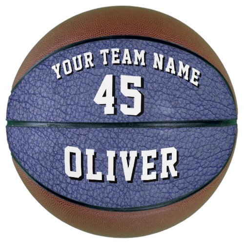 Blue Leather Print Player Name Team Number Basketball - Custom Blue Leather Print Player Name Team Number Basketball. Personalize it with your team name, number and player name. The design has a blue leather print - the leather details are simulated on the design. A great keepsake to remember your favorite sport. A perfect gift for basketball players, teammates, coaches,...