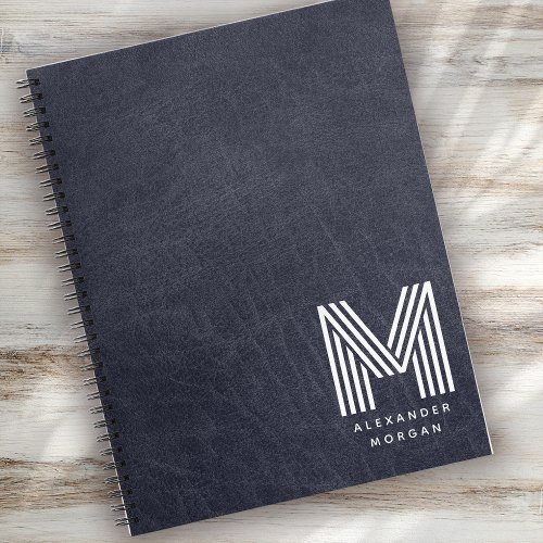 Blue Leather Professional Monogram Name Notebook