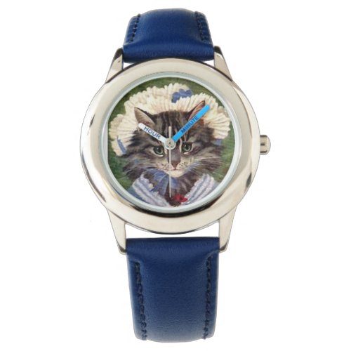 Blue leather strap kids watch Adorable Kitty Watch
