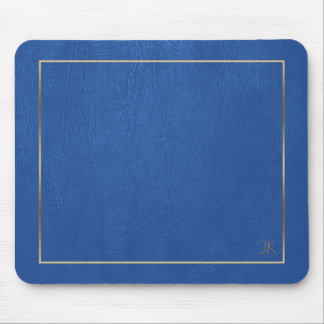 Blue Leather Texture Gold Frame-Custom Monogram Mouse Pad