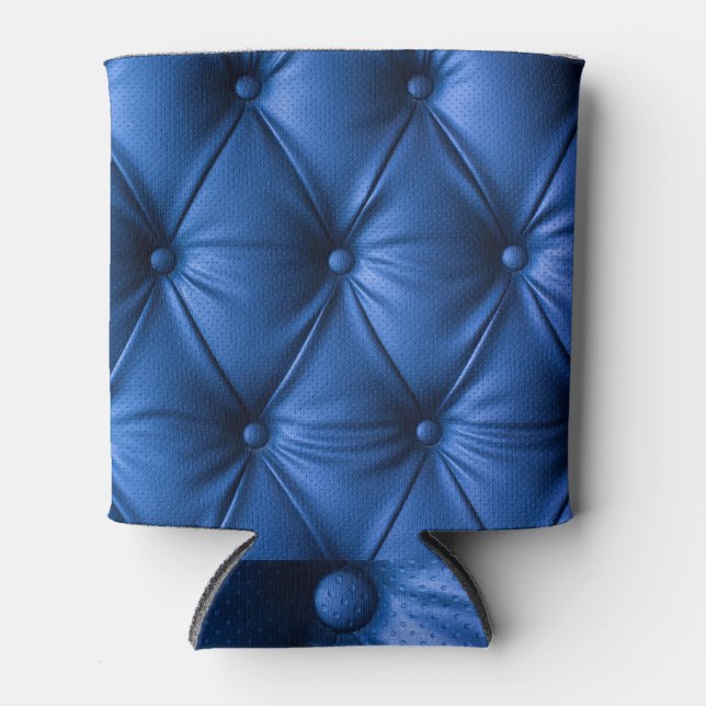 Blue Leather Texture: Luxurious Background Can Cooler (Front)