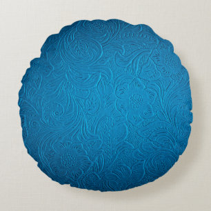 Blue leather texture round pillow