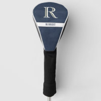Blue Leather Texture White Monogram Name