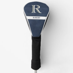Blue Leather Texture White Monogram Name  Golf Head Cover