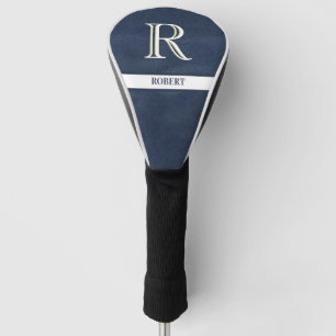 Blue Leather Texture White Monogram Name Golf Head Cover