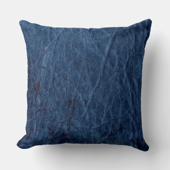 Blue Leather Throw Pillow (Front)
