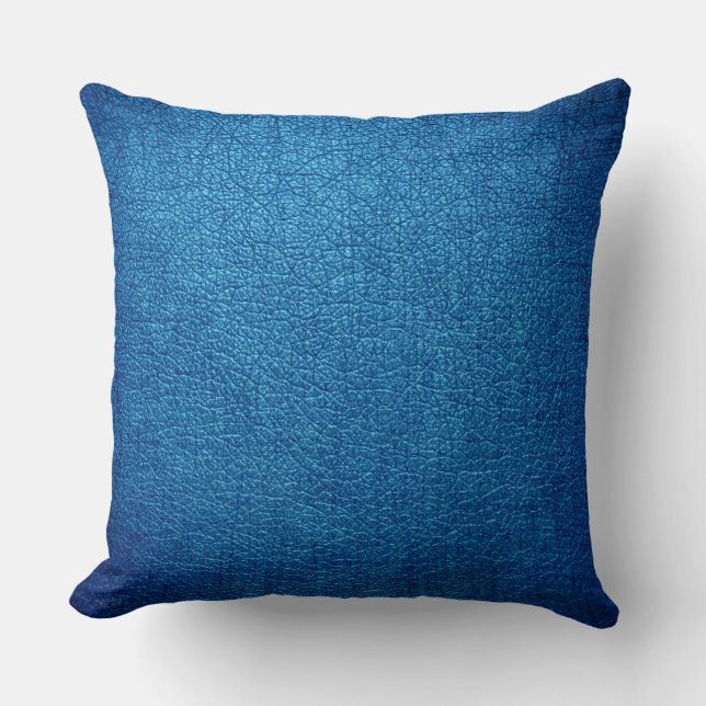 Blue Leather Throw Pillow (Front)