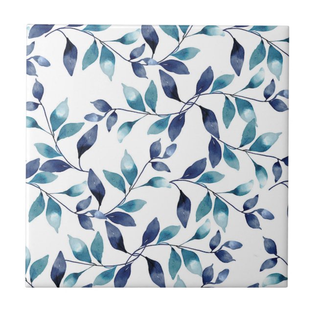 Blue Leaves Ceramic Tile (Front)