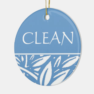 Blue Leaves Clean Dirty Dishwasher Hanger Ceramic Ornament