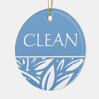 Blue Leaves Clean Dirty Dishwasher Hanger Ceramic Ornament