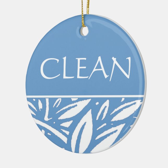 Blue Leaves Clean Dirty Dishwasher Hanger Ceramic Ornament (Left)