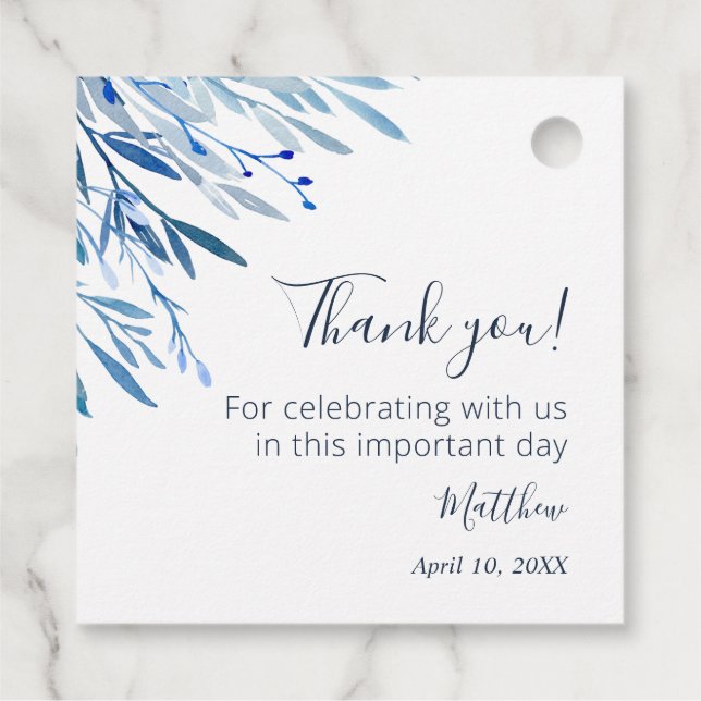 Blue leaves custom Favor Tags (Back)