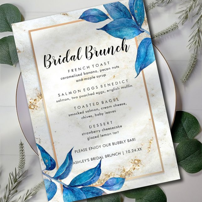 Blue Leaves Floral Bridal Brunch Menu (Creator Uploaded)