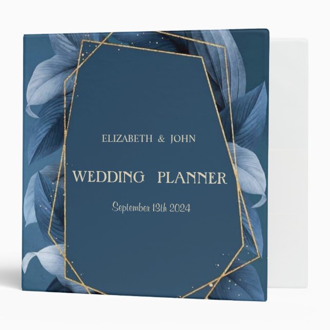 Blue Leaves Gold Frame 3 Ring Binder (Front/Inside)