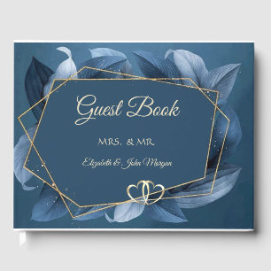 Blue Leaves Gold Frame Guest Book