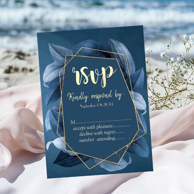 Blue Leaves Gold Frame Invitation (Creator Uploaded)