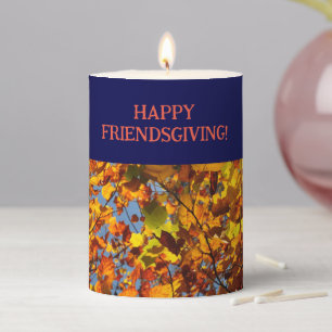  Blue Leaves Happy Thanksgiving Friendsgiving  Pillar Candle