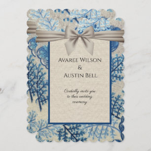 Blue Leaves Hessian Paper Wedding