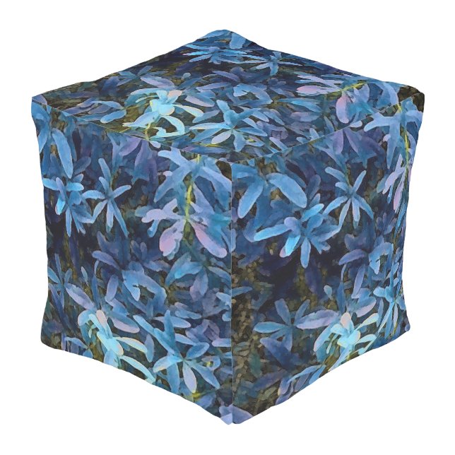 Blue Leaves Impression Outdoor Pouf (Angled Front)