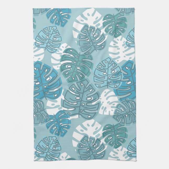 blue leaves kitchen towel (Vertical)
