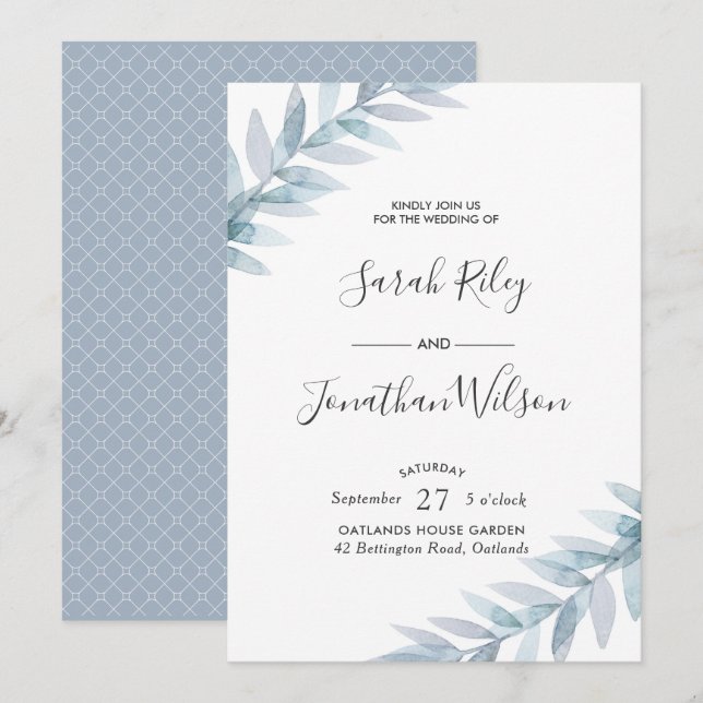 Blue leaves leaves Wedding invitation (Front/Back)
