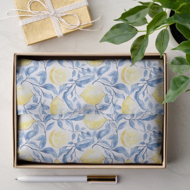 Blue Leaves Lemons Sicily Italian Birthday Tissue Paper (Gift)