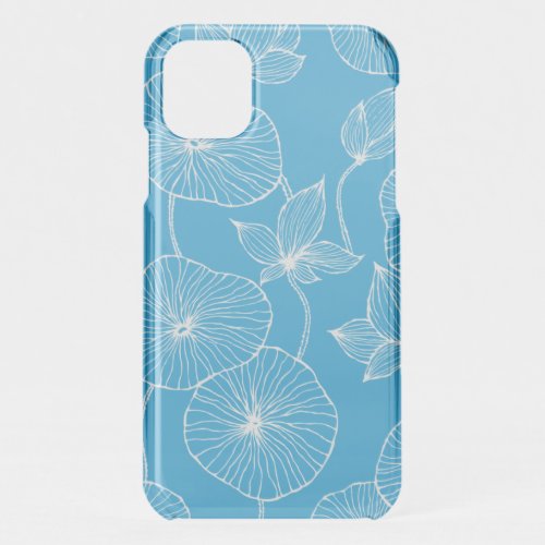 Blue Leaves Lotus Flowers Blossom iPhone 11 Case