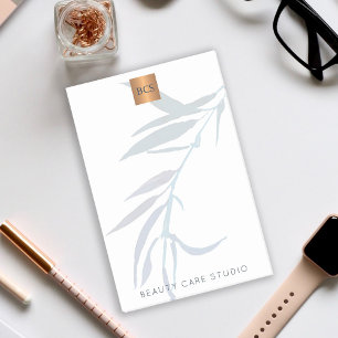 Blue leaves metallic gold copper monogrammed post-it notes