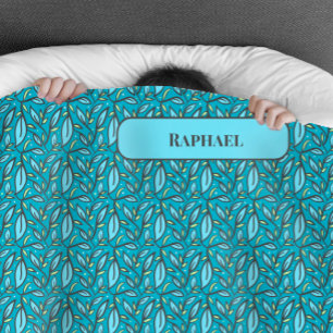 Blue Leaves Mi Pequeño Ángel Bilingual Text & Name Duvet Cover