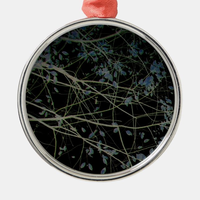 Blue Leaves on Black Metal Ornament (Front)