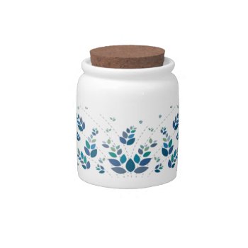 Blue Leaves On White Candy Jar by timelesscreations at Zazzle