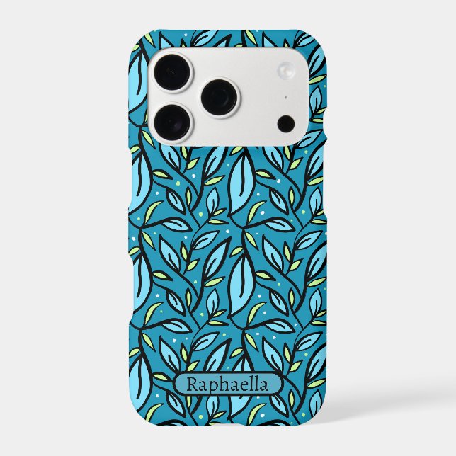 Blue Leaves Pattern Name Bilingual Text Iphone Case (Back)