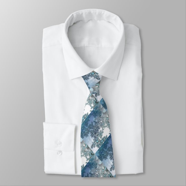 Blue Leaves Pattern Neck Tie (Tied)