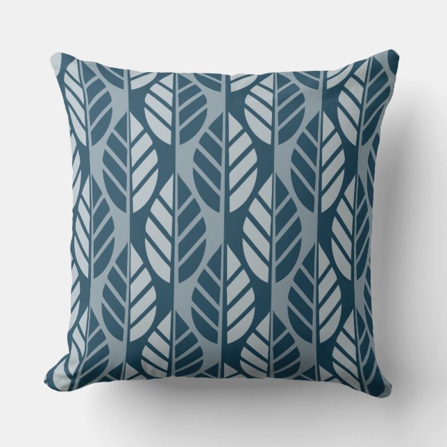 Blue Leaves Pattern Throw Pillow (Front)