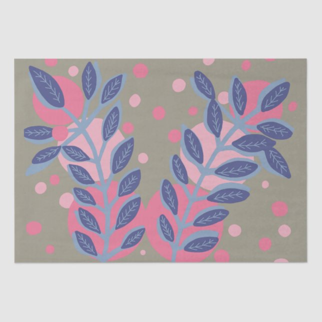 Blue leaves pink dots tissue paper (Front)