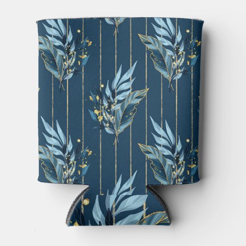 Blue Leaves Seamless Wrap Background Can Cooler