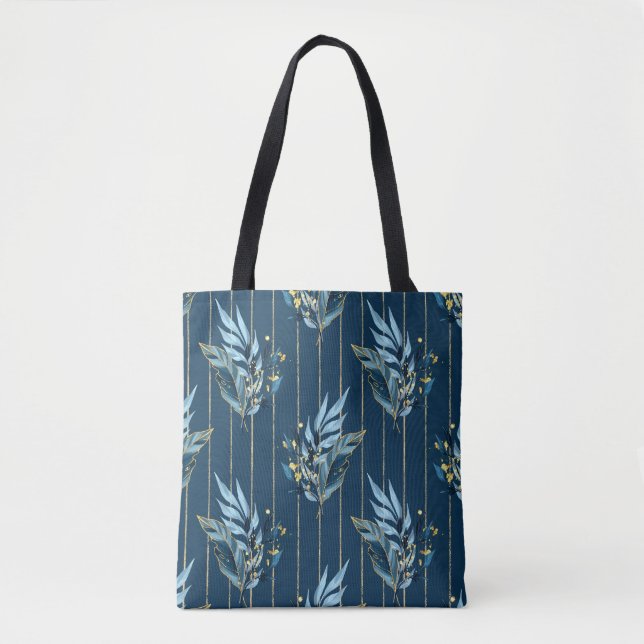 Blue Leaves Seamless Wrap Background Tote Bag (Front)