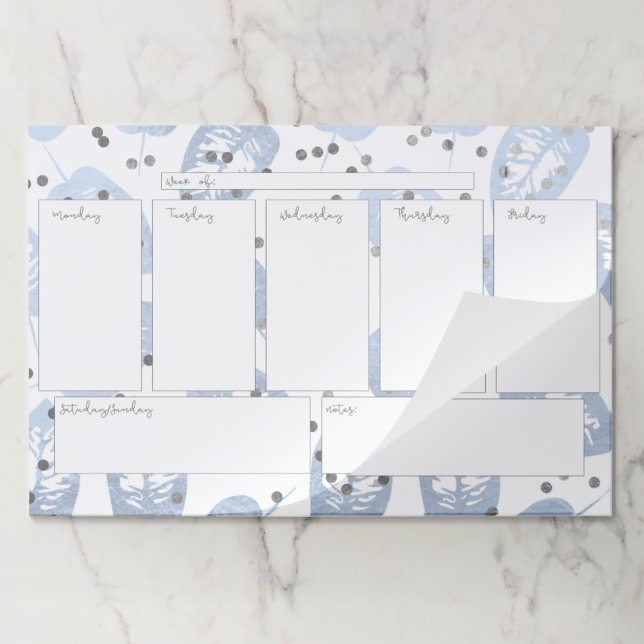 Blue Leaves Weekly Calendar Large Tearaway Pad (Folded)