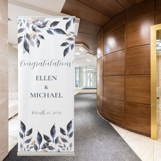 Blue Leaves with Gold Wedding Retractable Banner (Blue Leaves with Gold Wedding Retractable Banner)
