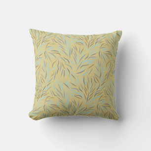 Blue Leaves Yellow Modern Pattern Throw Pillow