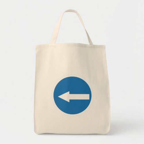 Blue Left Arrow  Road Sign  Grocery Tote Bag