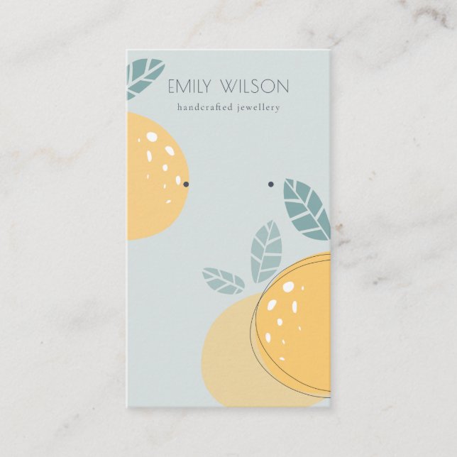 Blue Lemon Abstract Fruit Bold Earring Display Business Card (Front)