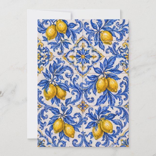 Blue Lemon Azulejo Tile Invitation (Front)