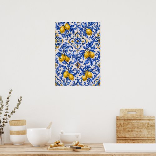 Blue Lemon Azulejo Tile Poster