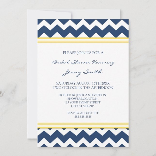 Blue Lemon Chevron Bridal Shower Invitation Cards (Back)