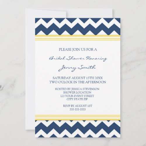 Blue Lemon Chevron Bridal Shower Invitation Cards
