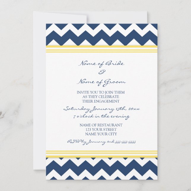 Blue Lemon Chevron Engagement Party Invitations (Front)