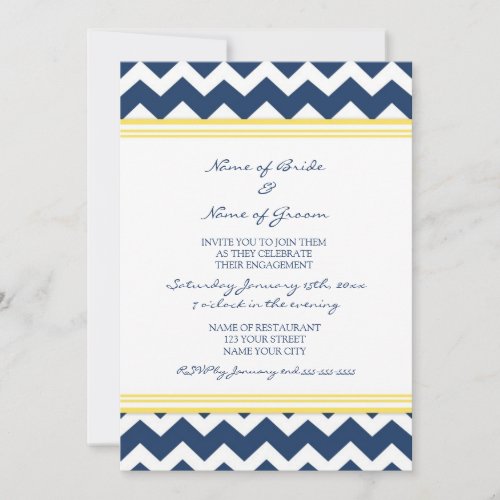 Blue Lemon Chevron Engagement Party Invitations