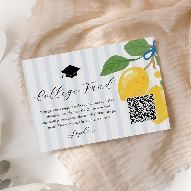 Blue Lemon Citrus Graduation College Fund Enclosure Card (Creator Uploaded)